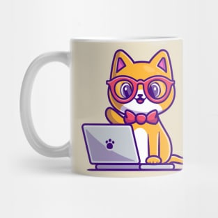 Cute Cat Working On Laptop Cartoon Mug